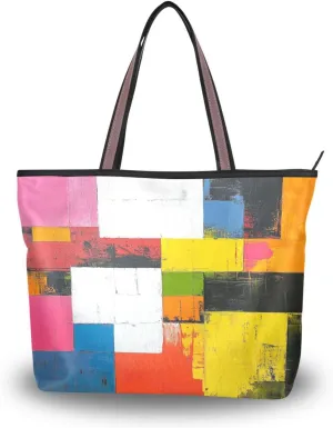 JSTEL Tote Bag for Women with Zipper,Polyester Tote Purse Holiday Tote Bag Work Handbag Women Gift