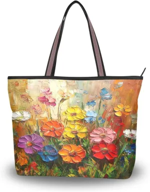JSTEL Tote Bag for Women with Zipper,Polyester Tote Purse Holiday Tote Bag Work Handbag Women Gift