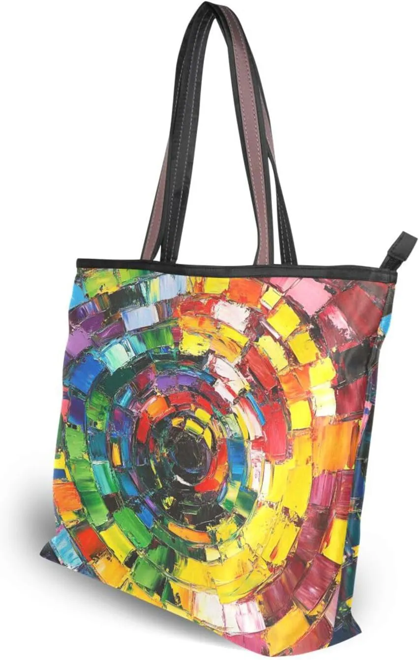 JSTEL Tote Bag for Women with Zipper,Polyester Tote Purse Holiday Tote Bag Work Handbag Women Gift