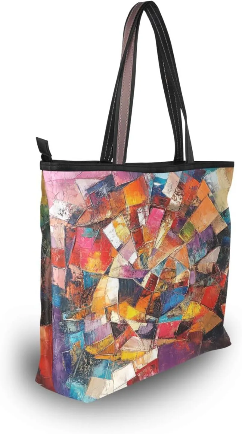 JSTEL Tote Bag for Women with Zipper,Polyester Tote Purse Holiday Tote Bag Work Handbag Women Gift