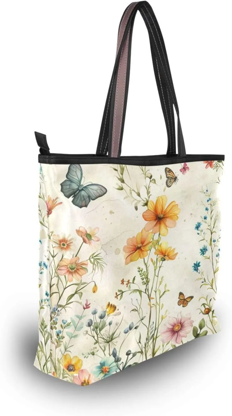 JSTEL Tote Bag for Women with Zipper,Polyester Tote Purse Holiday Tote Bag Work Handbag Women Gift
