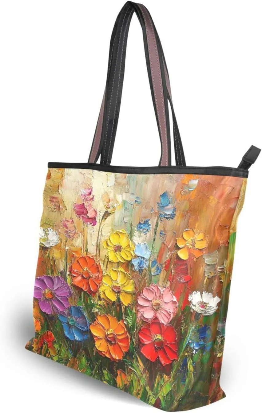 JSTEL Tote Bag for Women with Zipper,Polyester Tote Purse Holiday Tote Bag Work Handbag Women Gift