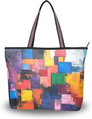 JSTEL Tote Bag for Women with Zipper,Polyester Tote Purse Holiday Tote Bag Work Handbag Women Gift