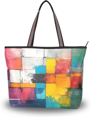 JSTEL Tote Bag for Women with Zipper,Polyester Tote Purse Holiday Tote Bag Work Handbag Women Gift