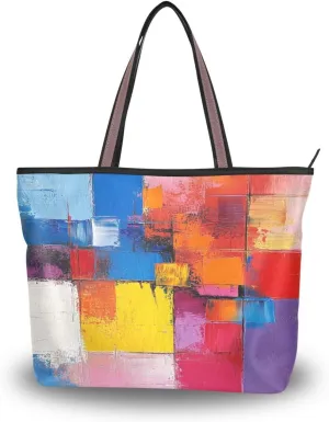 JSTEL Tote Bag for Women with Zipper,Polyester Tote Purse Holiday Tote Bag Work Handbag Women Gift