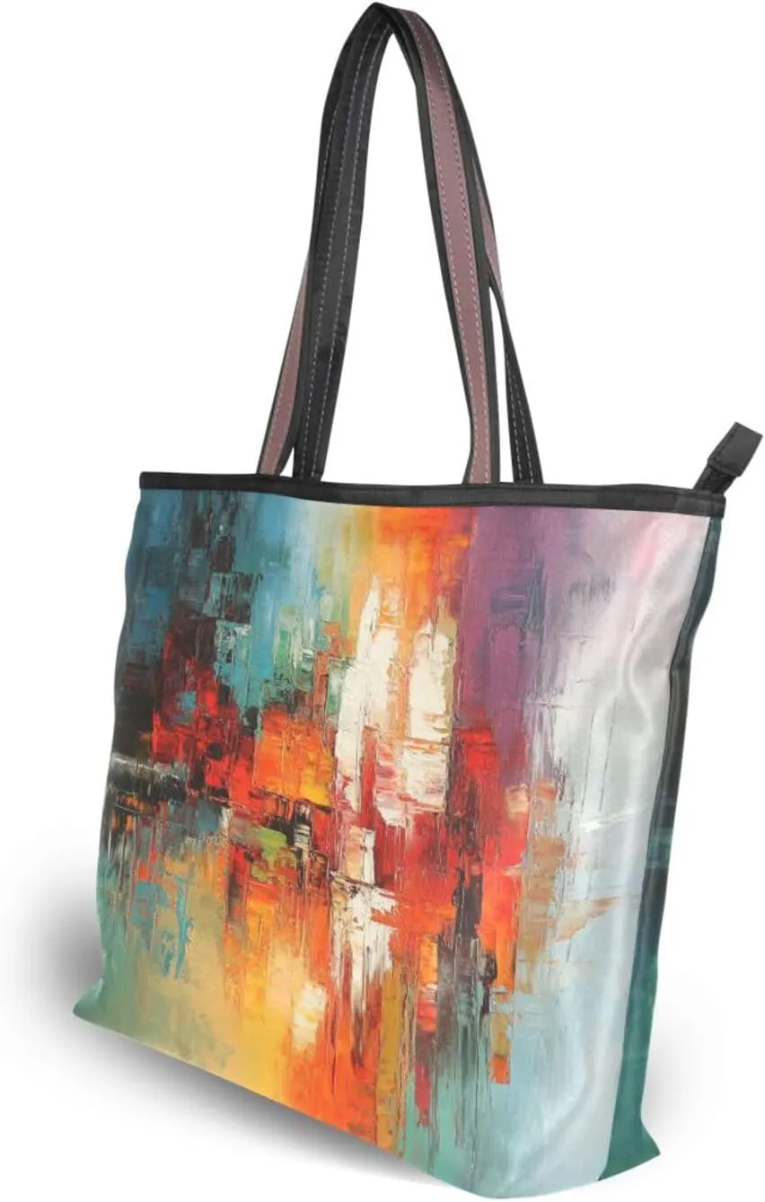 JSTEL Tote Bag for Women with Zipper,Polyester Tote Purse Holiday Tote Bag Work Handbag Women Gift