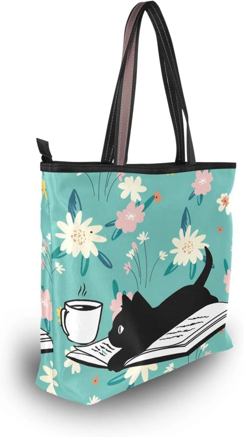 JSTEL Tote Bag for Women with Zipper,Polyester Tote Purse Holiday Tote Bag Work Handbag Women Gift