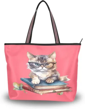 JSTEL Tote Bag for Women with Zipper,Polyester Tote Purse Holiday Tote Bag Work Handbag Women Gift