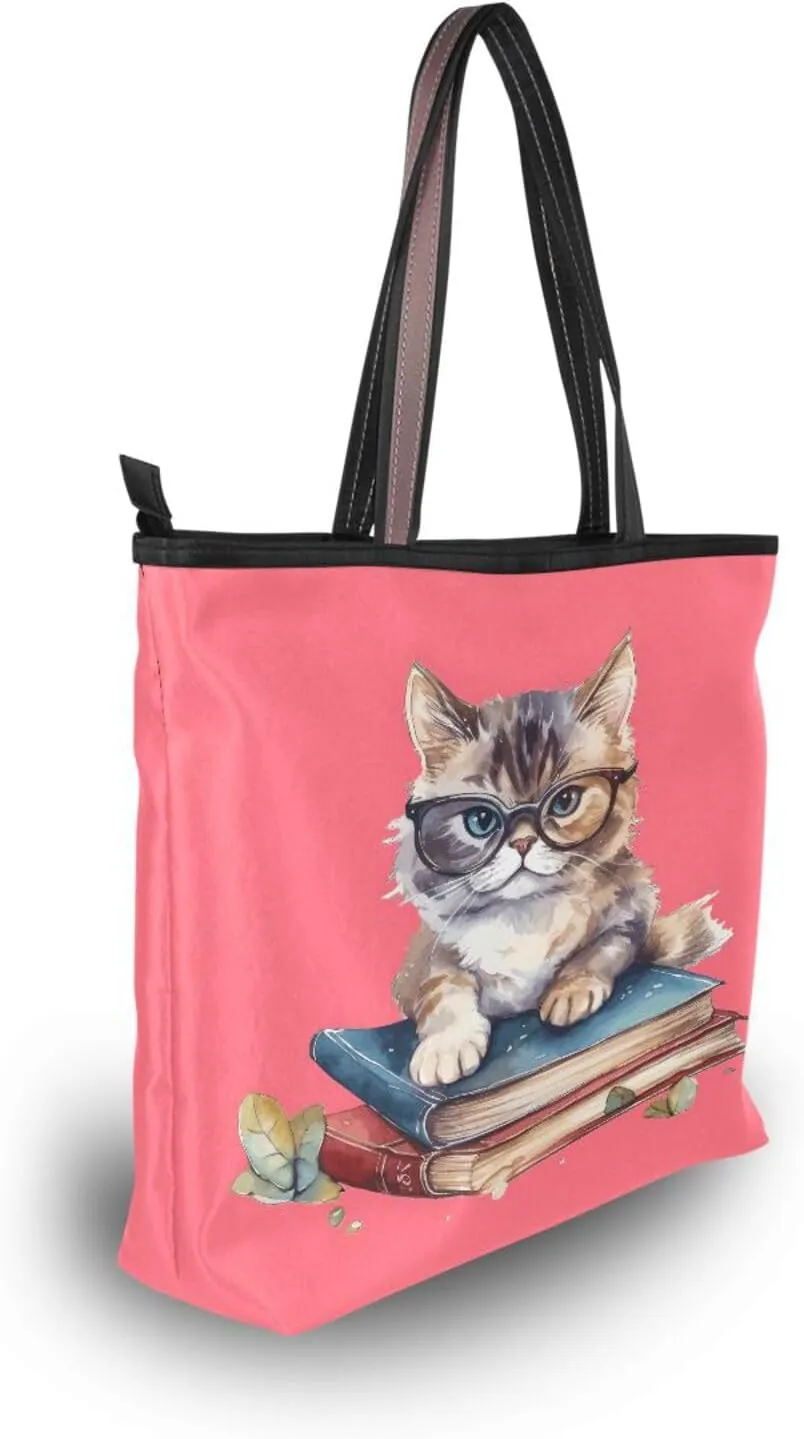 JSTEL Tote Bag for Women with Zipper,Polyester Tote Purse Holiday Tote Bag Work Handbag Women Gift