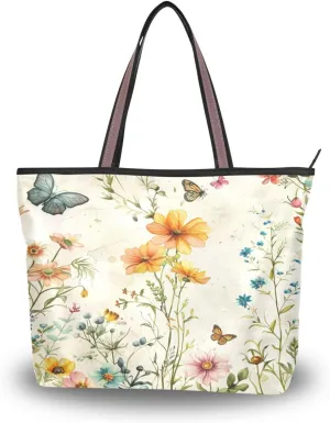 JSTEL Tote Bag for Women with Zipper,Polyester Tote Purse Holiday Tote Bag Work Handbag Women Gift