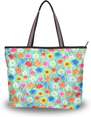 JSTEL Tote Bag for Women with Zipper,Polyester Tote Purse Holiday Tote Bag Work Handbag Women Gift