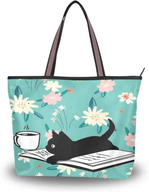 JSTEL Tote Bag for Women with Zipper,Polyester Tote Purse Holiday Tote Bag Work Handbag Women Gift