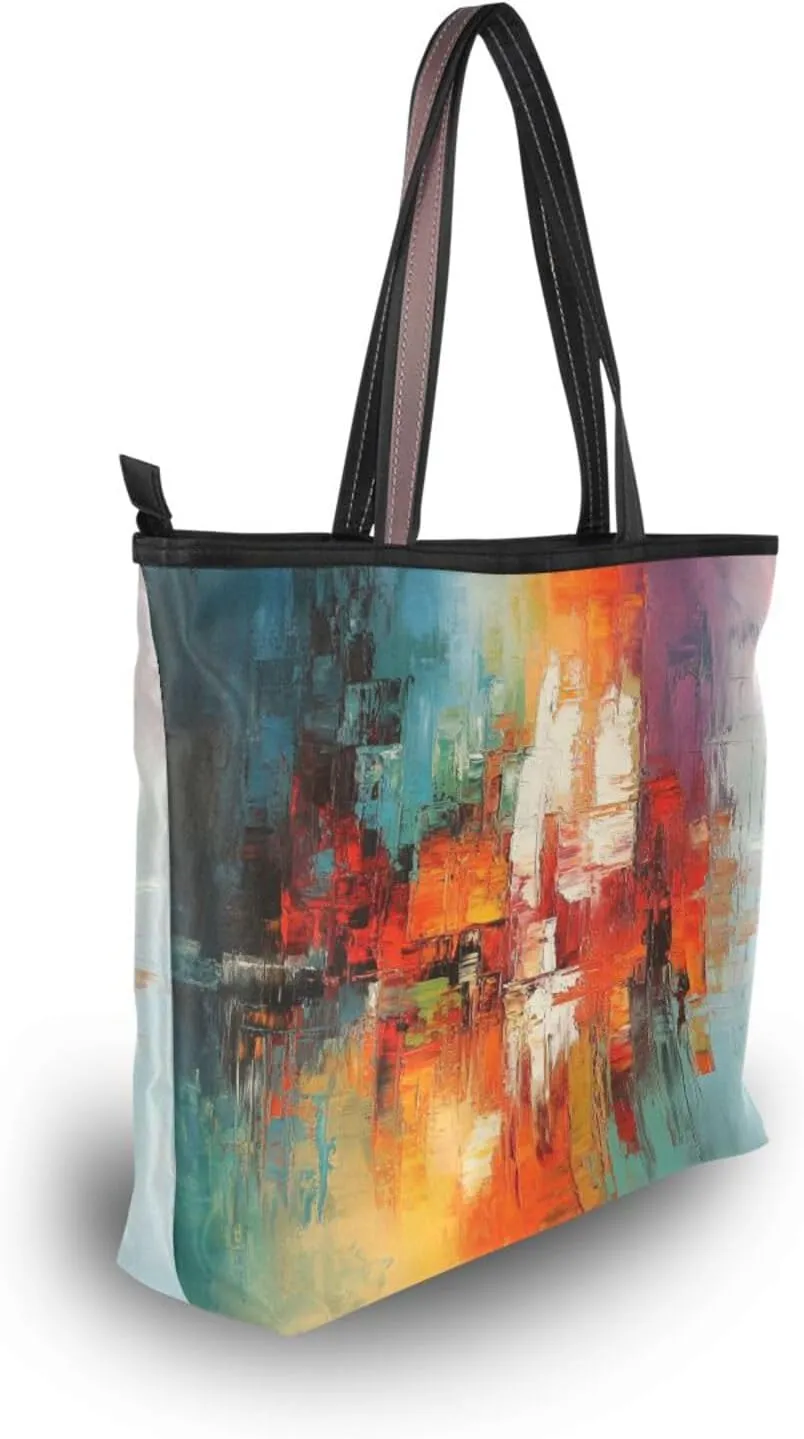 JSTEL Tote Bag for Women with Zipper,Polyester Tote Purse Holiday Tote Bag Work Handbag Women Gift