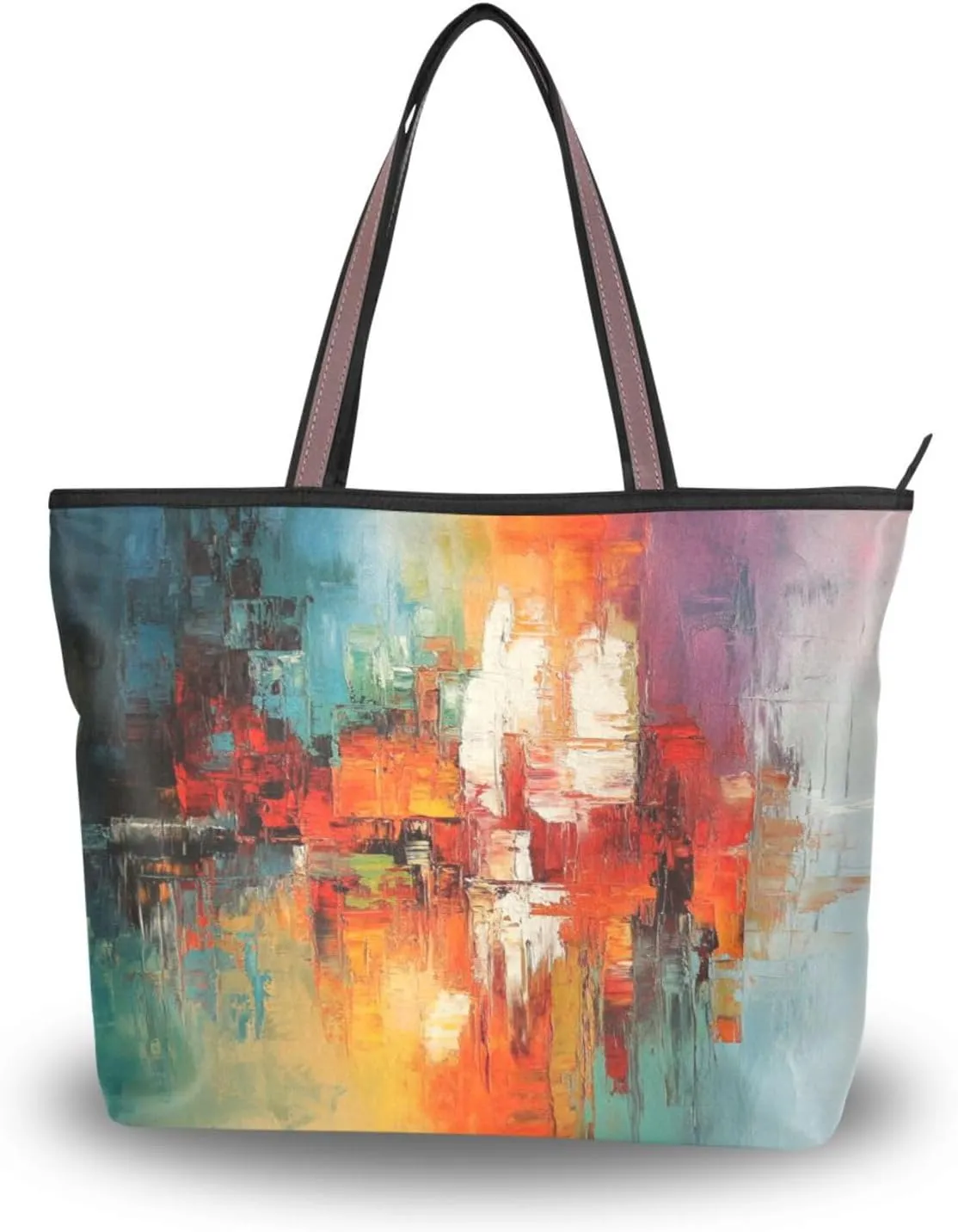 JSTEL Tote Bag for Women with Zipper,Polyester Tote Purse Holiday Tote Bag Work Handbag Women Gift
