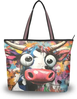 JSTEL Tote Bag for Women with Zipper,Polyester Tote Purse Holiday Tote Bag Work Handbag Women Gift
