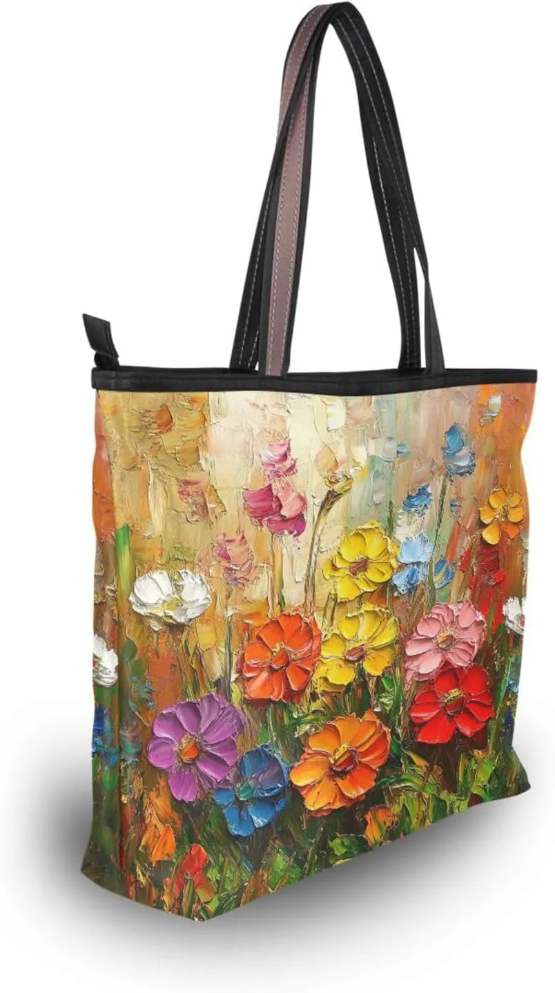JSTEL Tote Bag for Women with Zipper,Polyester Tote Purse Holiday Tote Bag Work Handbag Women Gift
