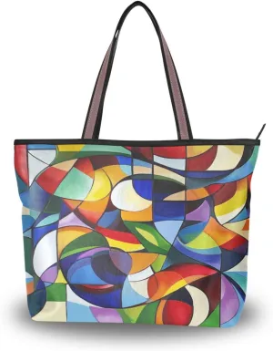 JSTEL Tote Bag for Women with Zipper,Polyester Tote Purse Holiday Tote Bag Work Handbag Women Gift
