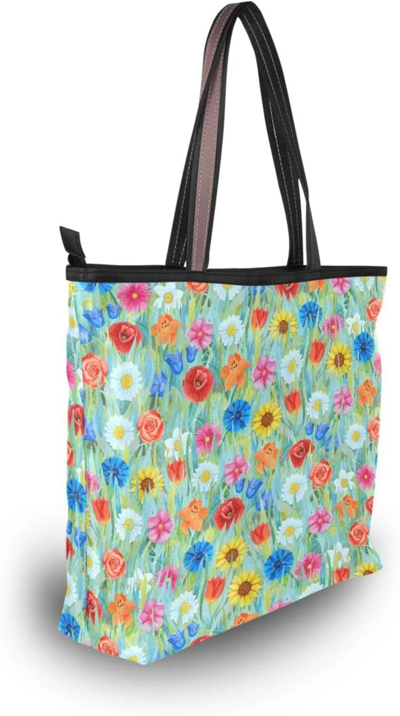JSTEL Tote Bag for Women with Zipper,Polyester Tote Purse Holiday Tote Bag Work Handbag Women Gift