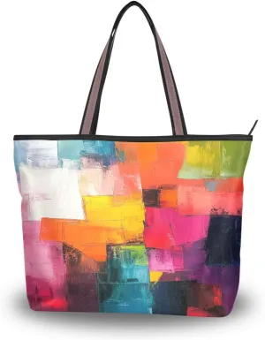 JSTEL Tote Bag for Women with Zipper,Polyester Tote Purse Holiday Tote Bag Work Handbag Women Gift
