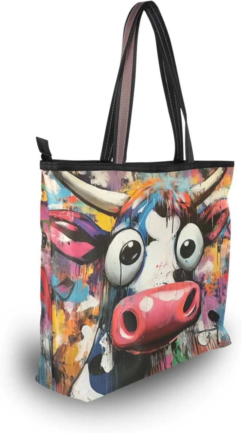 JSTEL Tote Bag for Women with Zipper,Polyester Tote Purse Holiday Tote Bag Work Handbag Women Gift