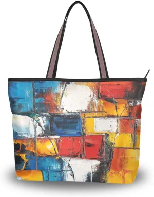 JSTEL Tote Bag for Women with Zipper,Polyester Tote Purse Holiday Tote Bag Work Handbag Women Gift