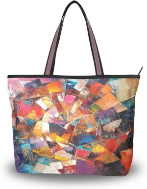 JSTEL Tote Bag for Women with Zipper,Polyester Tote Purse Holiday Tote Bag Work Handbag Women Gift