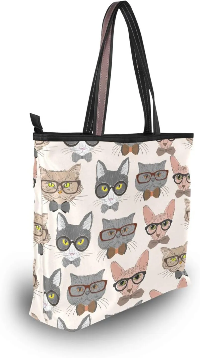 JSTEL Tote Bag for Women with Zipper,Polyester Tote Purse Holiday Tote Bag Work Handbag Women Gift