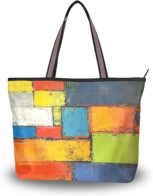 JSTEL Tote Bag for Women with Zipper,Polyester Tote Purse Holiday Tote Bag Work Handbag Women Gift