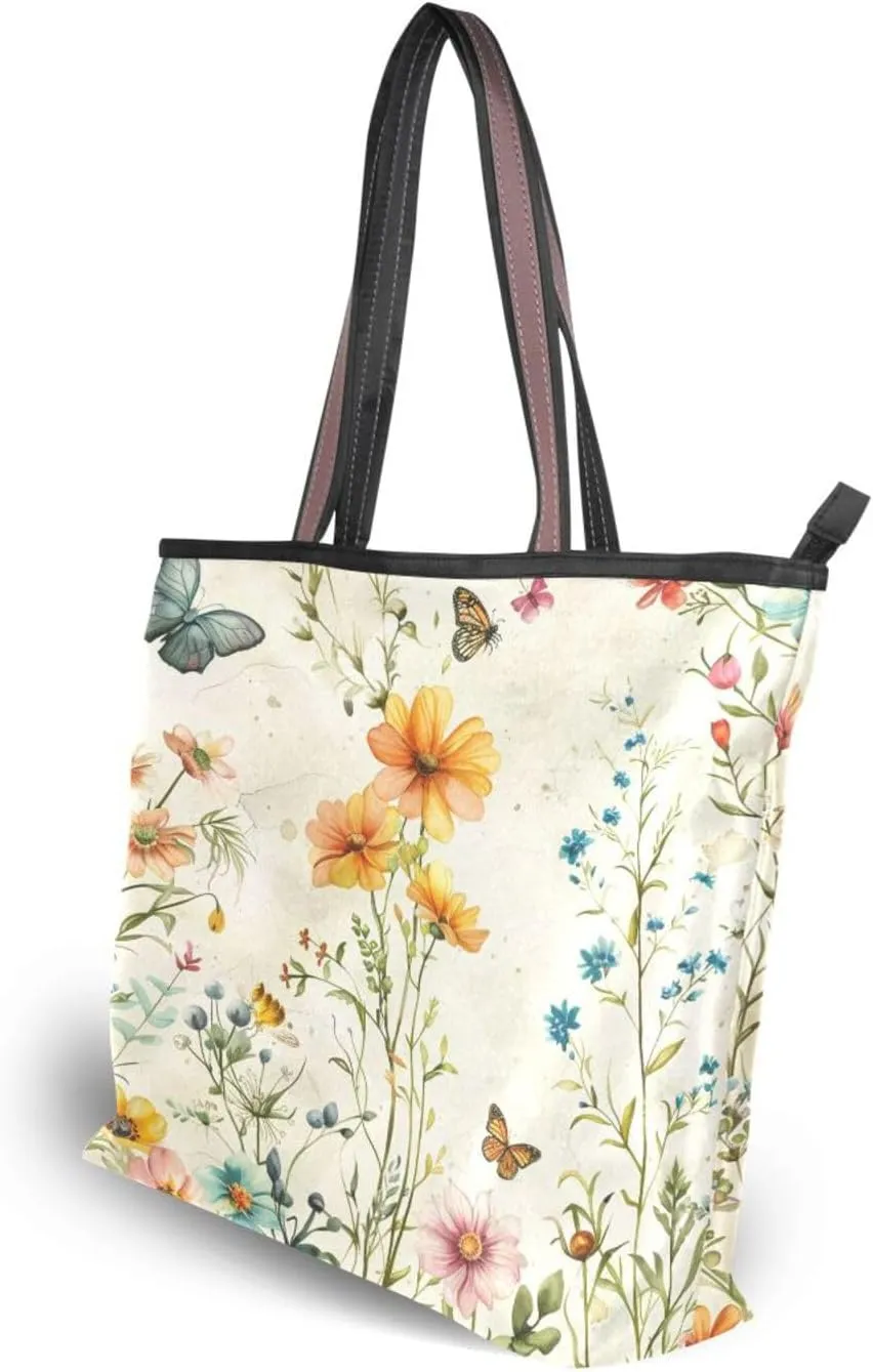 JSTEL Tote Bag for Women with Zipper,Polyester Tote Purse Holiday Tote Bag Work Handbag Women Gift