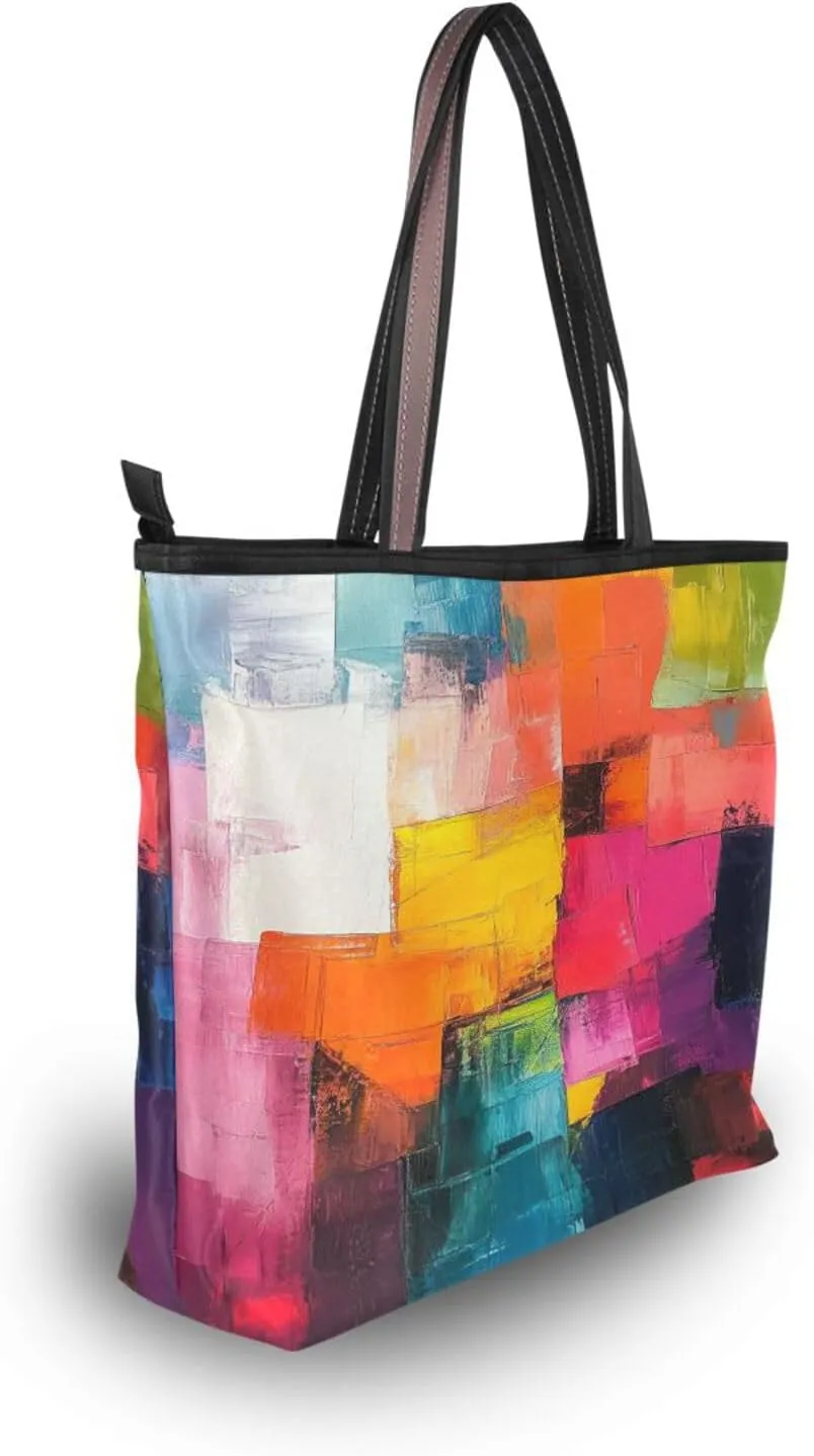 JSTEL Tote Bag for Women with Zipper,Polyester Tote Purse Holiday Tote Bag Work Handbag Women Gift