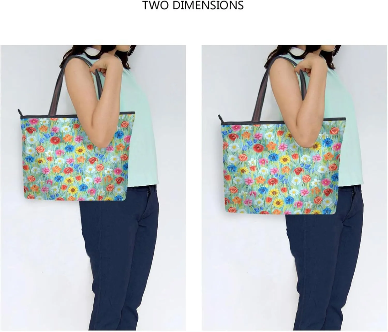JSTEL Tote Bag for Women with Zipper,Polyester Tote Purse Holiday Tote Bag Work Handbag Women Gift