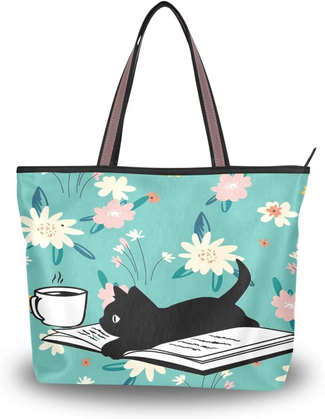 JSTEL Tote Bag for Women with Zipper,Polyester Tote Purse Holiday Tote Bag Work Handbag Women Gift