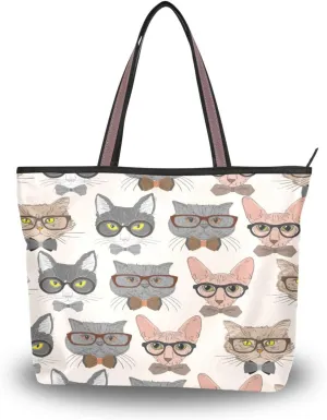 JSTEL Tote Bag for Women with Zipper,Polyester Tote Purse Holiday Tote Bag Work Handbag Women Gift