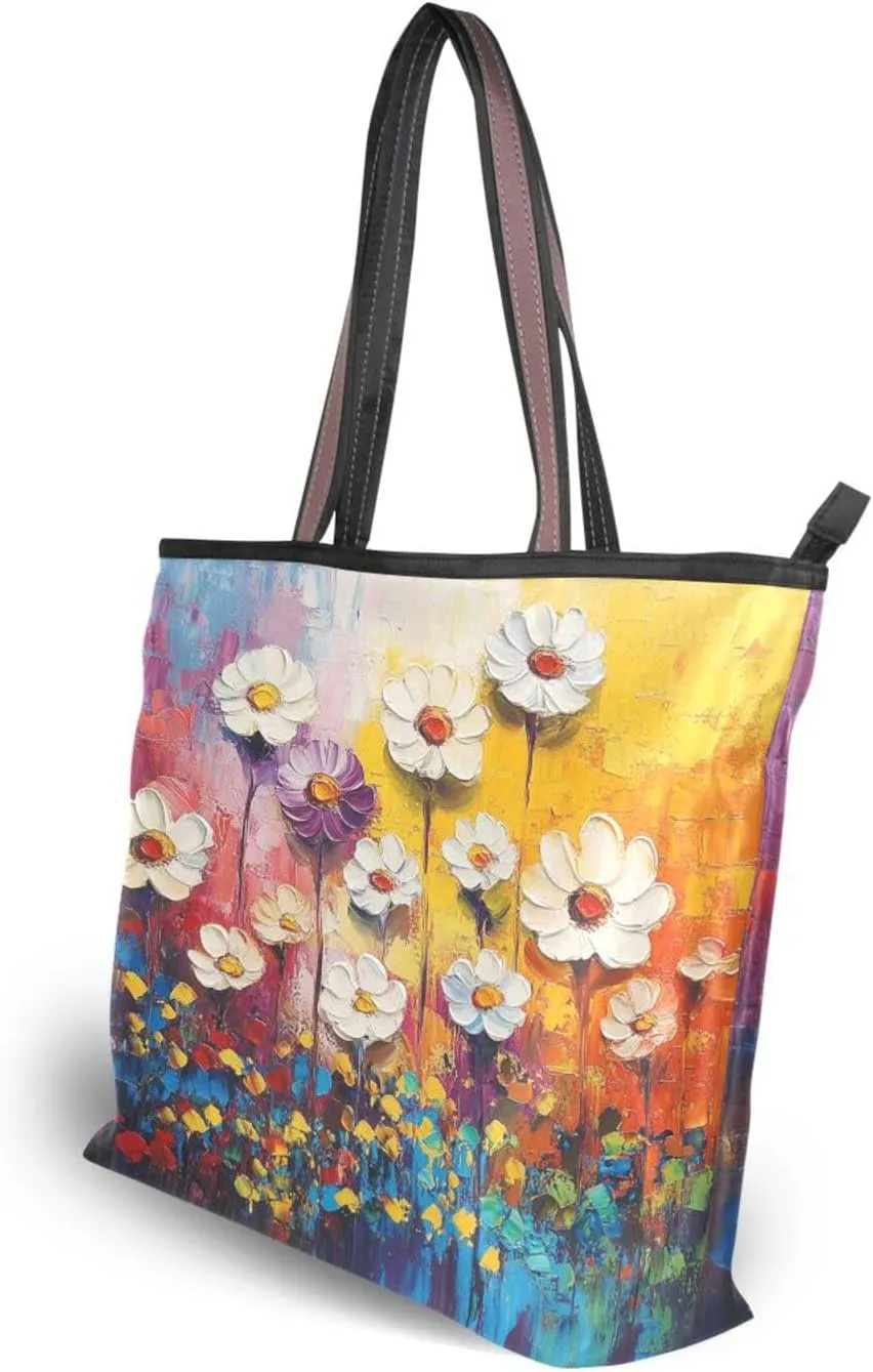JSTEL Tote Bag for Women with Zipper,Polyester Tote Purse Holiday Tote Bag Work Handbag Women Gift