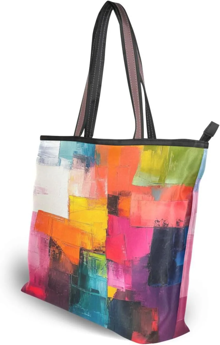 JSTEL Tote Bag for Women with Zipper,Polyester Tote Purse Holiday Tote Bag Work Handbag Women Gift