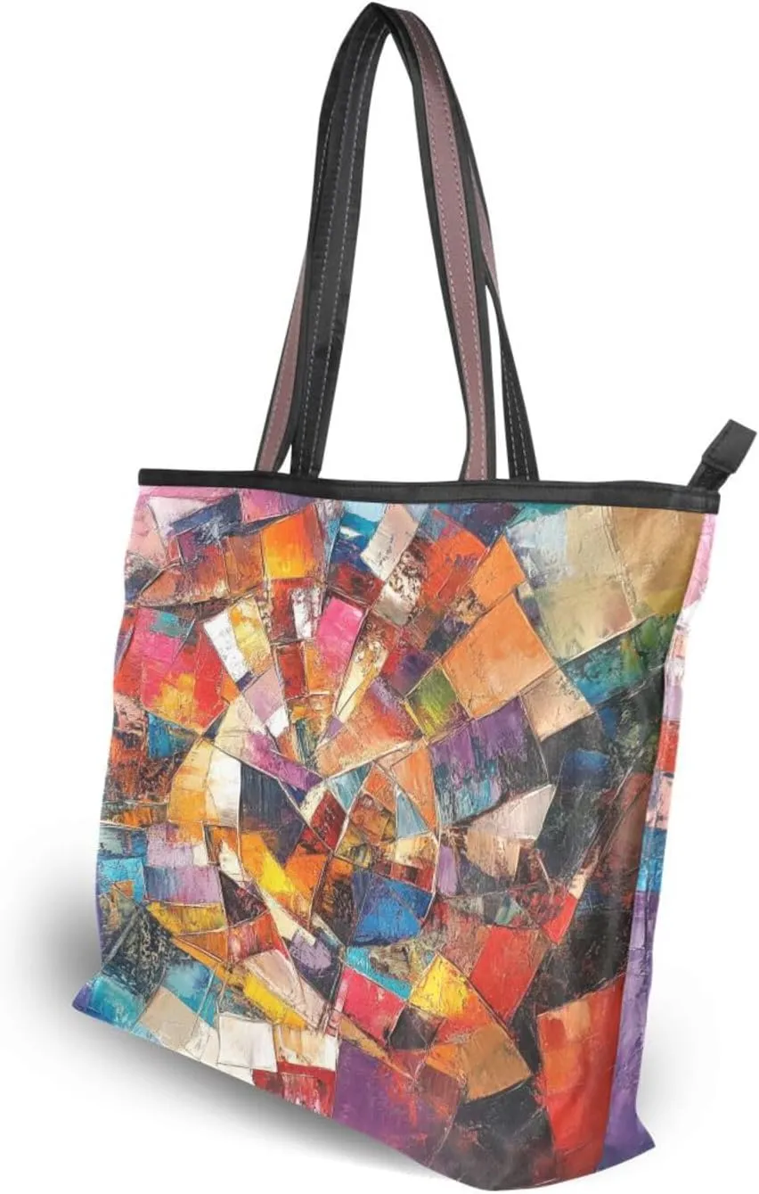 JSTEL Tote Bag for Women with Zipper,Polyester Tote Purse Holiday Tote Bag Work Handbag Women Gift