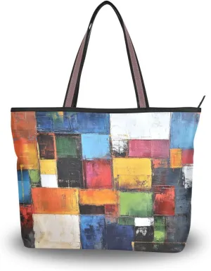 JSTEL Tote Bag for Women with Zipper,Polyester Tote Purse Holiday Tote Bag Work Handbag Women Gift