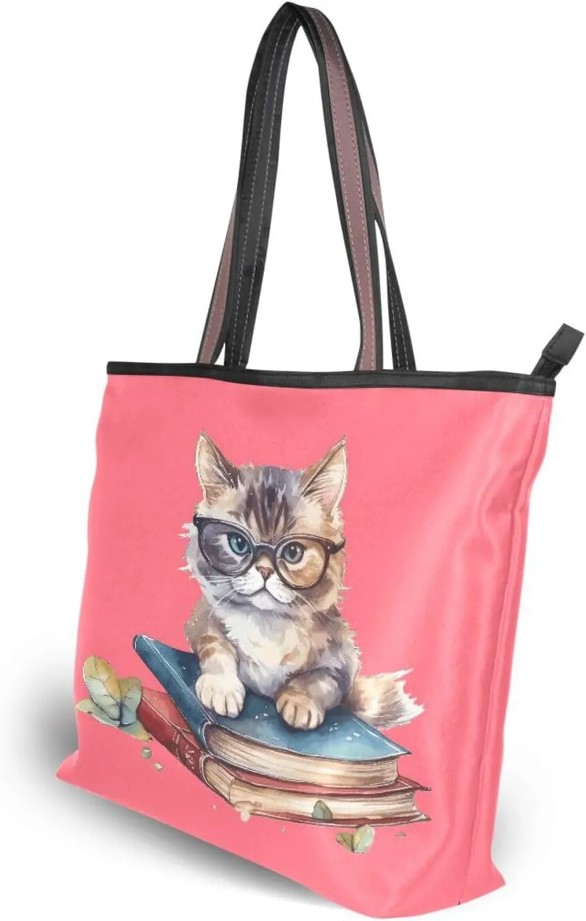 JSTEL Tote Bag for Women with Zipper,Polyester Tote Purse Holiday Tote Bag Work Handbag Women Gift