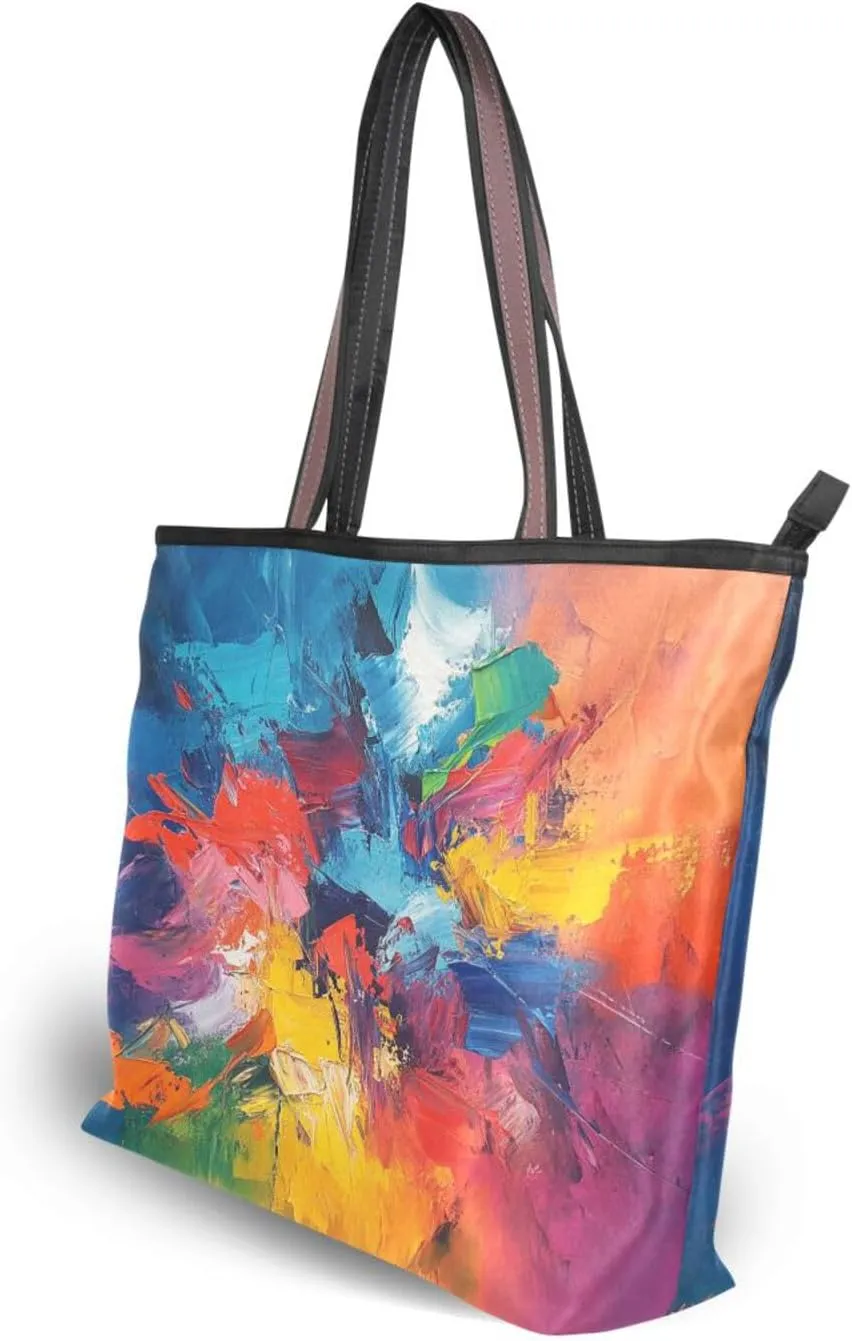 JSTEL Tote Bag for Women with Zipper,Polyester Tote Purse Holiday Tote Bag Work Handbag Women Gift