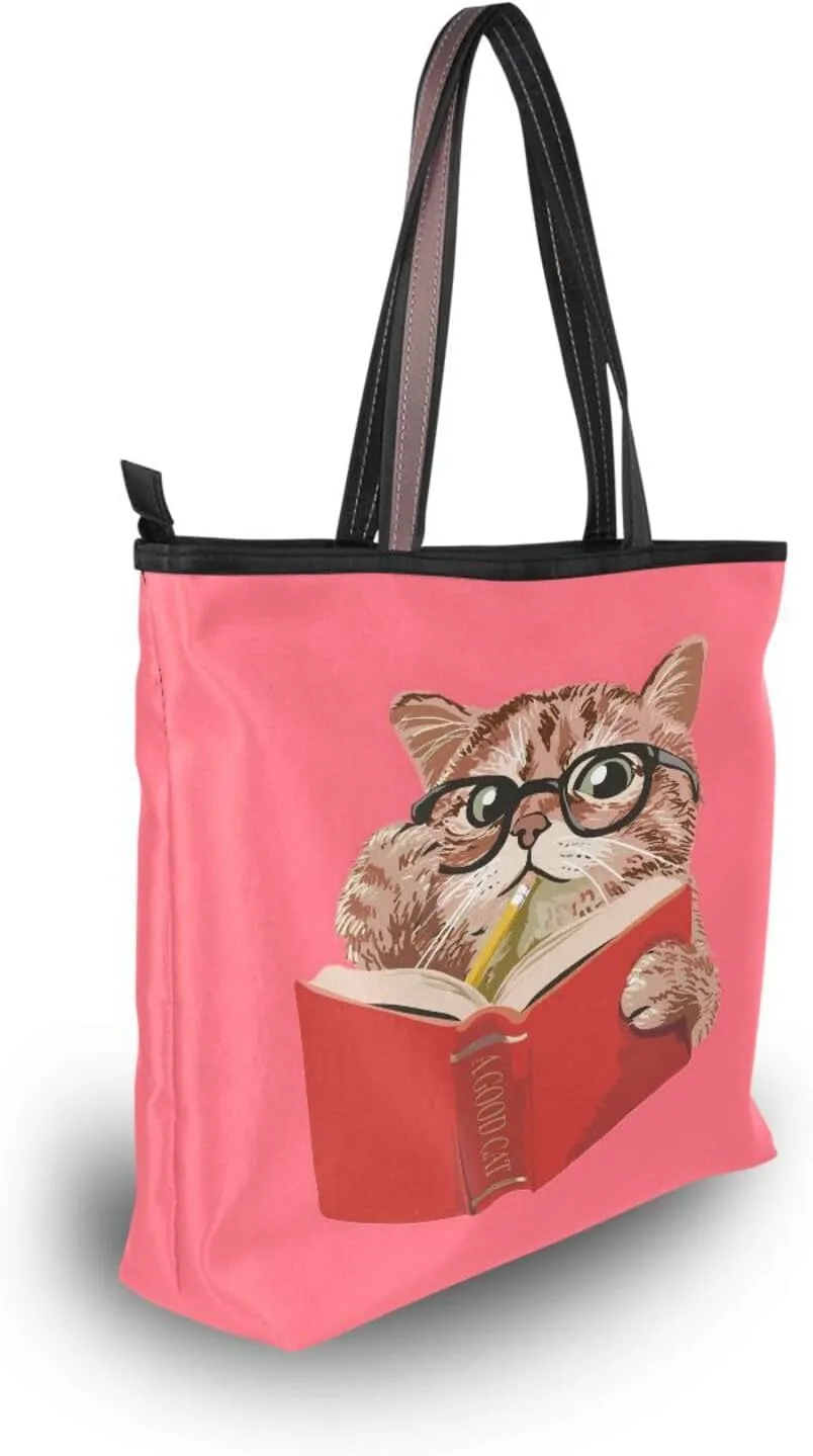 JSTEL Tote Bag for Women with Zipper,Polyester Tote Purse Holiday Tote Bag Work Handbag Women Gift