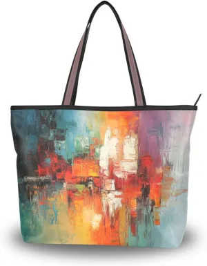 JSTEL Tote Bag for Women with Zipper,Polyester Tote Purse Holiday Tote Bag Work Handbag Women Gift