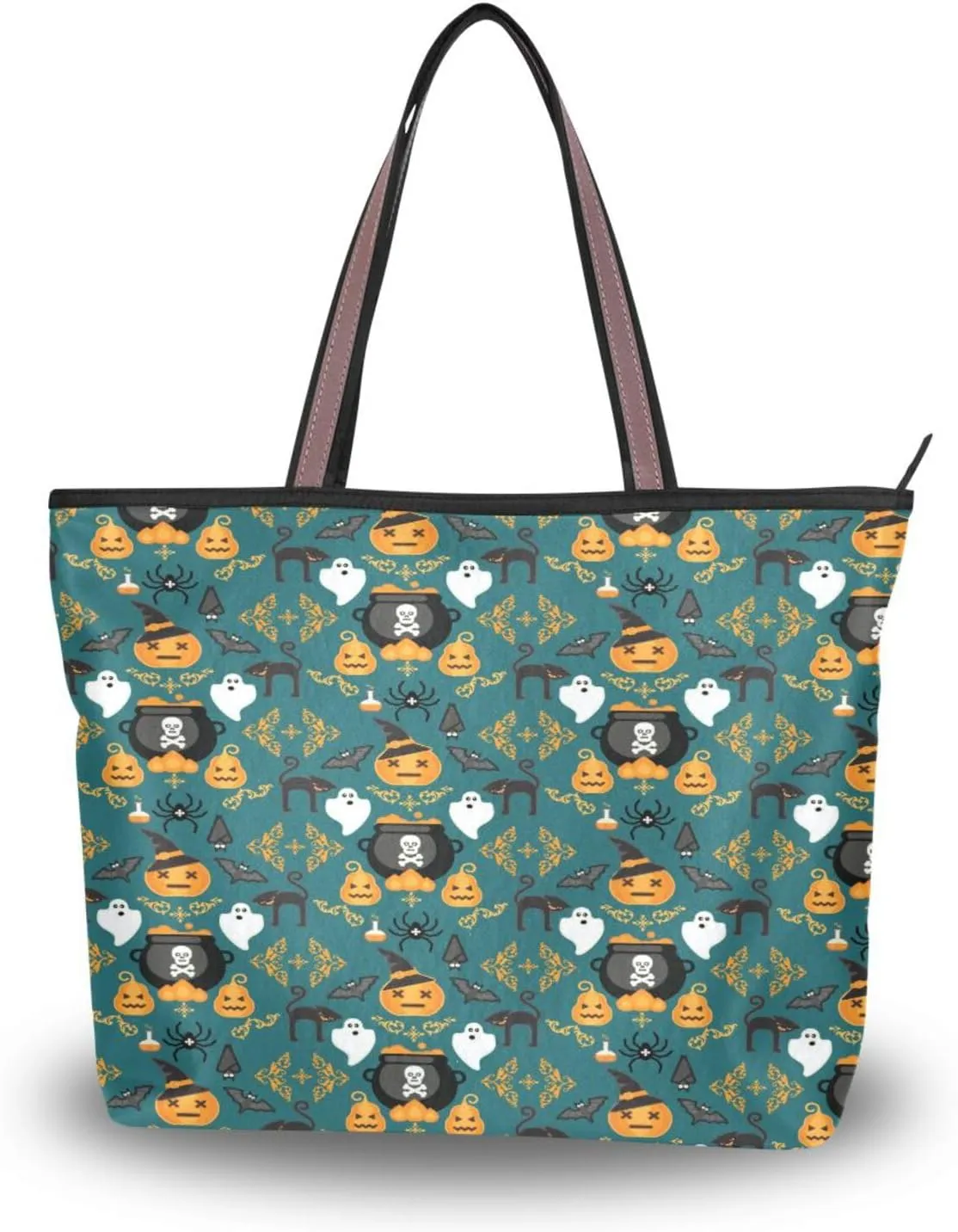 JSTEL Tote Bag for Women with Zipper,Polyester Tote Purse Holiday Tote Bag Work Handbag Women Gift