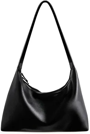 JYG Leather Hobo Bags for Women Small Soft Shoulder Purse Slouchy Tote Handbags with Double Zipper Design 2025