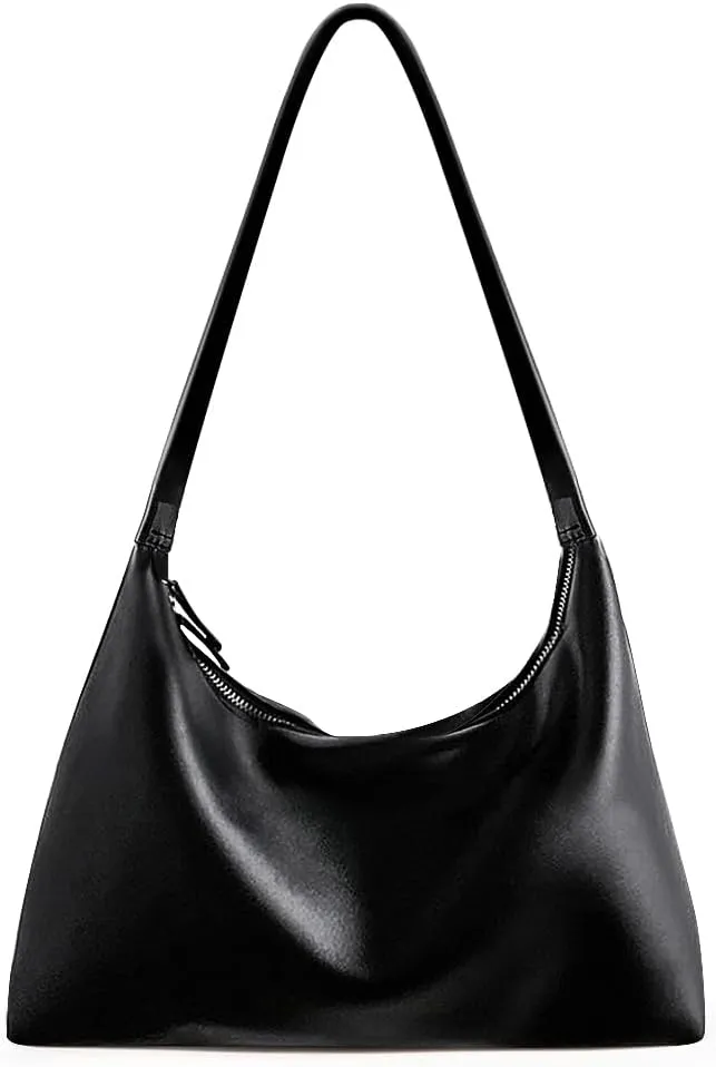 JYG Leather Hobo Bags for Women Small Soft Shoulder Purse Slouchy Tote Handbags with Double Zipper Design 2025