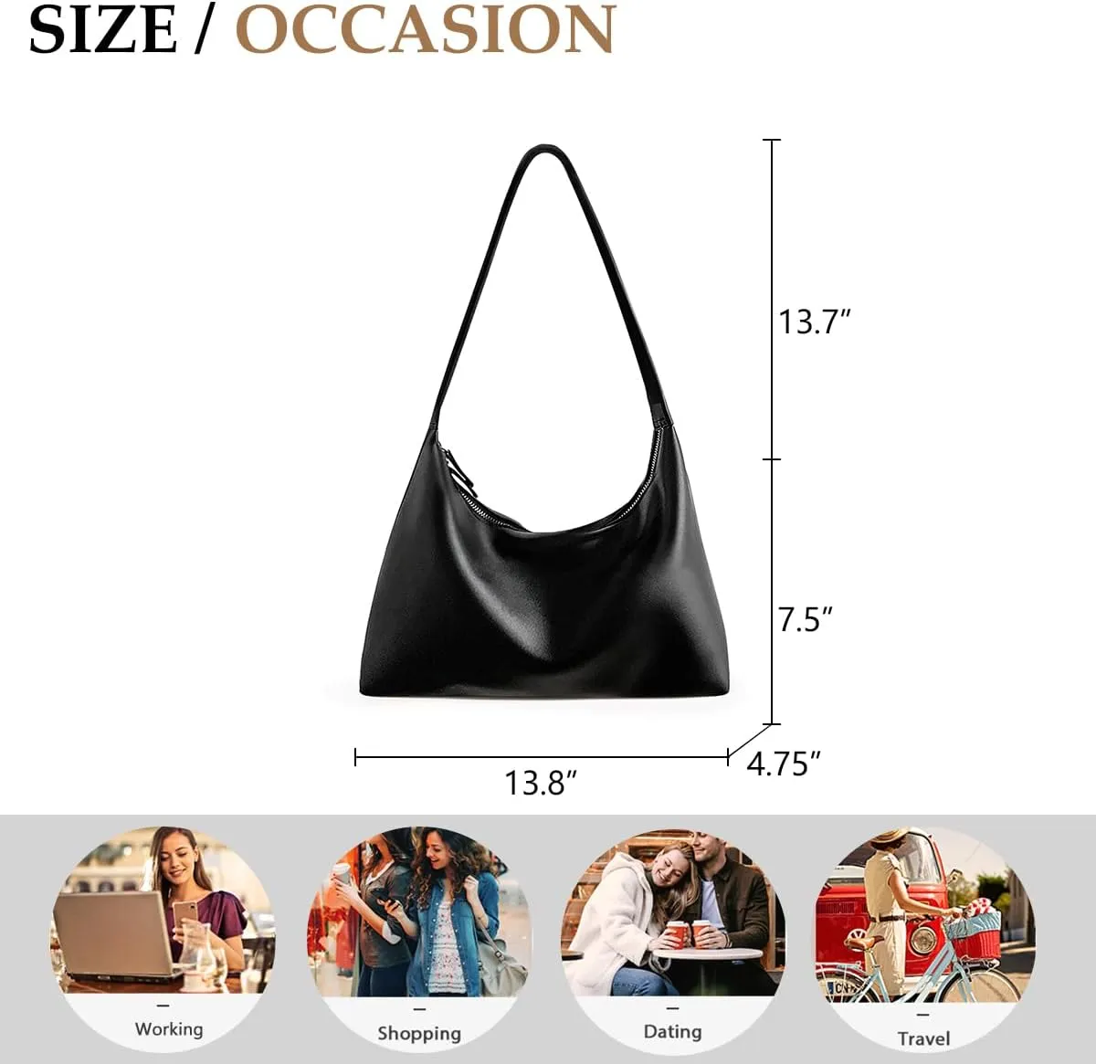 JYG Leather Hobo Bags for Women Small Soft Shoulder Purse Slouchy Tote Handbags with Double Zipper Design 2025