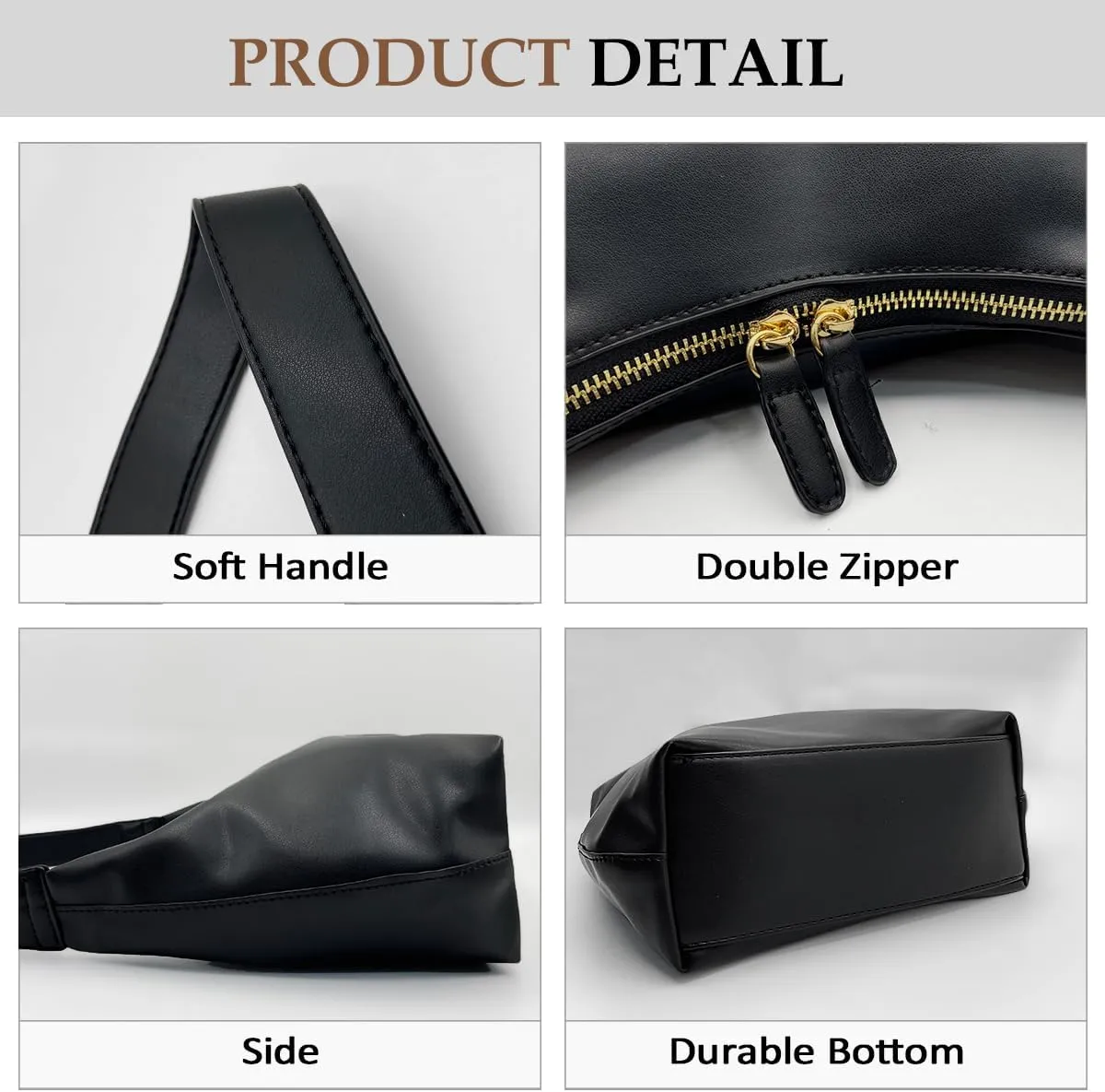 JYG Leather Hobo Bags for Women Small Soft Shoulder Purse Slouchy Tote Handbags with Double Zipper Design 2025