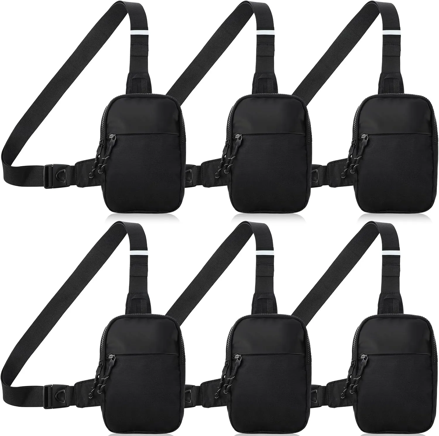 Kajaia 6 Pack Mini Crossbody Sling Bag for Men Dual Pocket with Buckle Adjustable Strap Water Resistant Chest Lightweight Casual Phone Bag for Workout Travelling Running