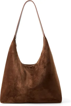 KALIDI Vintage 15L Hobo Bag Faux Suede Tote Zipper Work Bag Vegan Leather Shoulder Strap for Women Travel Purse