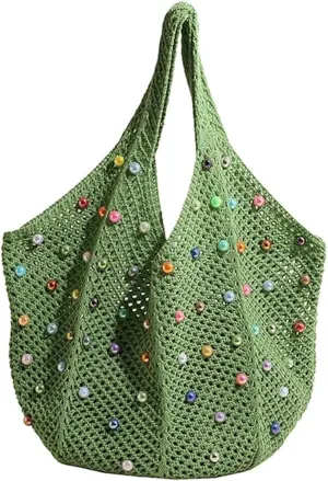 KARRESLY Crochet Mesh Beach Tote Bag for Womens Large Causal Shoulder Handbag Foldable Swimming Pools Beach Essentials