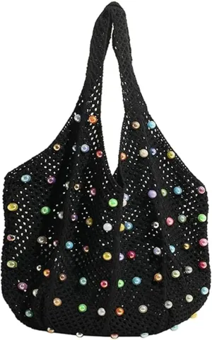 KARRESLY Crochet Mesh Beach Tote Bag for Womens Large Causal Shoulder Handbag Foldable Swimming Pools Beach Essentials